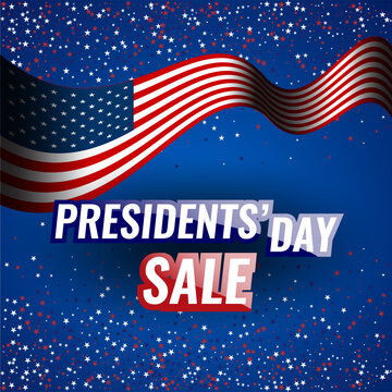 Presidents' Day Sale banner with american flag and stars background.