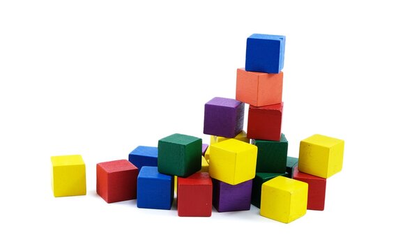 Colorful wooden building blocks for kids isolate on white blackground.