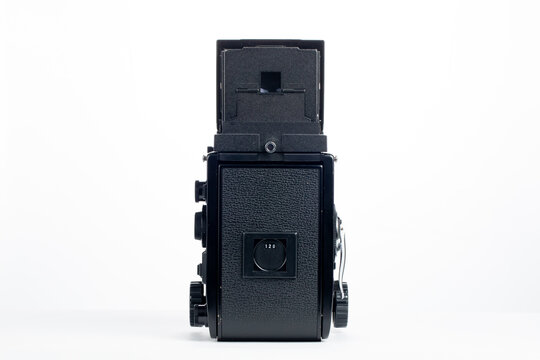 kuala lumpur, malaysia - 2nd June 2020. back view Mamiya C330s TLR film camera isolated in white background
