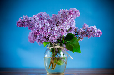 bouquet of beautiful spring flowers of lilac on the table