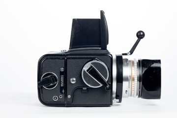 kuala lumpur, malaysia - 2nd June 2020. side view of hasselblad 500c/m medium format film camera...