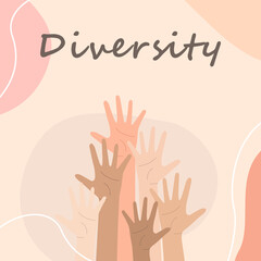 Social diversity concept, Hands up, People raising hands in the air, Hands Diverse Diversity Ethnic Ethnicity Variation, International Human Rights awareness month illustration for global equality and