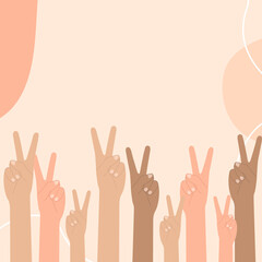 Many Hand with two fingers up in the peace or victory symbol together, The man lift up index finger and middle finger or two fingers together, hand fight or victory sign gesture.