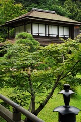 Japanese style old wooden house with garden. Kanagawa, Japan.