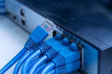 Cable and connectors for Internet connection. Details in telecommunications. Small details of great...