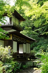 Japanese style old wooden house with garden. Kanagawa, Japan.