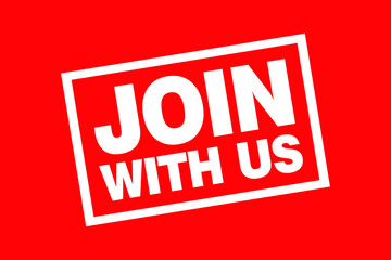 join with us badge on red background