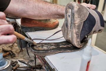 shoemaker man working in his shoe shop