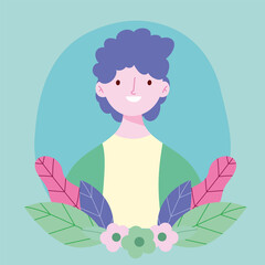 young man medical mask flowers portrait design