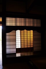Japanese old style room with Japanese paper shade called "Syoji". Kanagawa, Japan.
