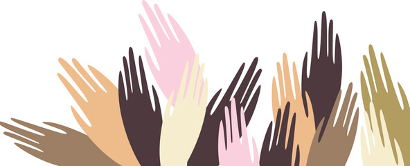 
Hands of different colors. The idea of ​​uniting different races. The problem of interaction between different nations. The unity of all people. Friendship of Peoples logo. Banner.