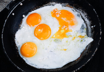fried eggs in a frying pan like a smile