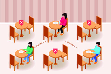 social distancing in coffee shop or restaurant , new normal