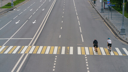 Moscow city life in spring day.  Frunzenskaya embankment. Quarantine is over. People go for a walk