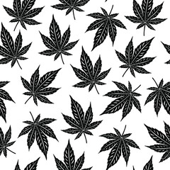 Maple leaves silhouettes isolated on background. Seamless pattern for textile and paper design. Vector clip art in autumn colors.