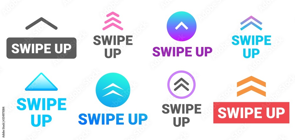 Poster swipe up. social media story post button, up arrow icon and swipe action pictogram vector illustrati