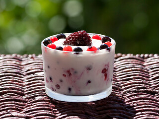 glass bowl of yogurt with fresh berries 