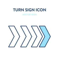 Turn right sign icon. Vector illustration of a big right arrows signage. Modern navigation interface element. It represents a concept of road sign, right turn, next symbol