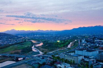 Aerial view of Takasaki town from Takasaki city hall observatory.
