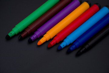 Colorful marker pen set on isolated background with clipping path. Vivid highlighter and blank space for your design or montage...