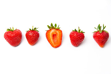 Fresh sweet fresh ripe strawberry group on white background