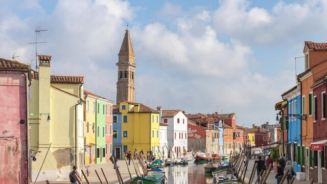 Time lapse of Burano island near Venice in Italy