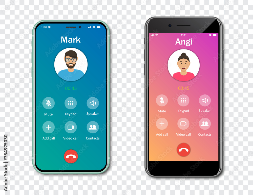 Wall mural smartphone call app interface template on a transparent background. incoming call concept. vector il