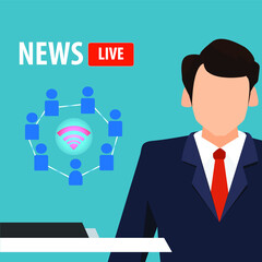 news people or new normal,communication concept ,news studio with broadcaster ,background vector illustration.