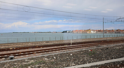 Fototapeta na wymiar Adriatic Sea and the Venice Island and the railway lines