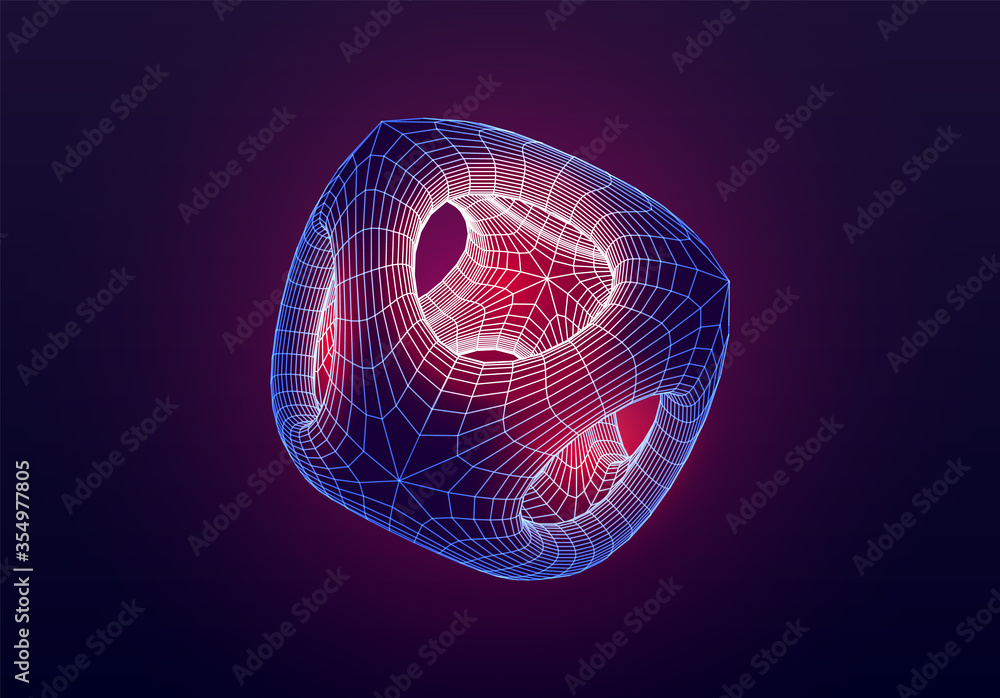 Aufkleber abstract technology styled grid shape with inner light on purple background for synthwave or cyberpu