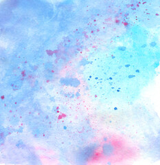 abstract watercolor background with color splatters. blue, pink, aqua colors