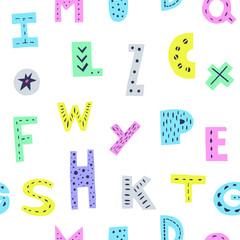 Seamless pattern with alphabet in cartoon style.  A-Z vector illustration.