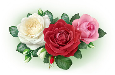 Beautiful bouquet of three roses