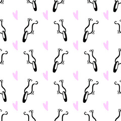 Ballet slippers silhouette seamless pattern. Dancing shoes vector illustration. Isolated on white background. Repeating design for textile, wallpaper.