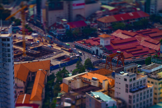 A miniature street at Ben Thanh market in Ho Chi Minh Vietnam tiltshift