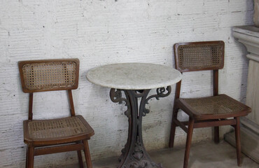 Old chair and table with coffee shop