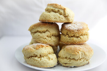 Classic english scones on white plate