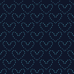 Heart shape seamless pattern vector illustration. Hand drawn silhouettes on dark background.