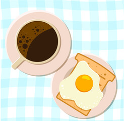 Vector flat illustration of coffee cup with sandwich with egg.
