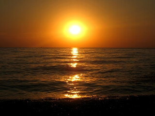 sunset over the sea, , orange sky, reflection