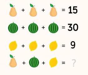 Educational math game for kids. Addition for kids. IQ Test. Visual intelligence test