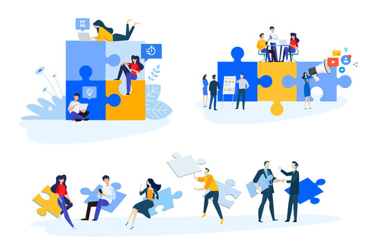 Flat design style illustrations of business strategy and planning, marketing, consulting. Vector concepts for website banner, marketing material, business presentation, online advertising.