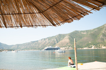 cruise liner close to seashore in montenegro