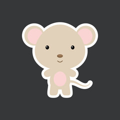 Cute funny baby mouse sticker. Adorable animal character for design of album, scrapbook, card, poster, invitation.