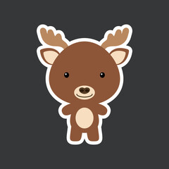 Cute funny baby moose sticker. Woodland adorable animal character for design of album, scrapbook, card, poster, invitation.