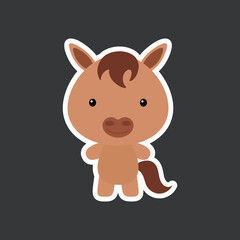 Cute funny baby horse sticker. Domestic adorable animal character for design of album, scrapbook, card, poster, invitation.