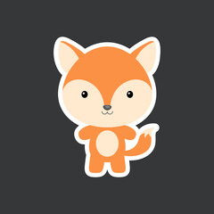 Cute funny baby fox sticker. Woodland adorable animal character for design of album, scrapbook, card, poster, invitation.