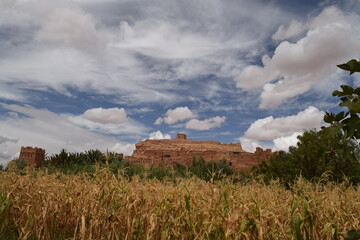 Panorama of Ait Ben Haddou, a city which was location for many movies, built of clay houses in...