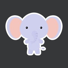 Cute funny baby elephant sticker. African adorable animal character for design of album, scrapbook, card, poster, invitation.