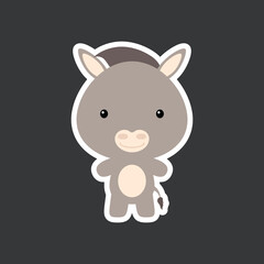 Cute funny baby donkey sticker. Domestic adorable animal character for design of album, scrapbook, card, poster, invitation.